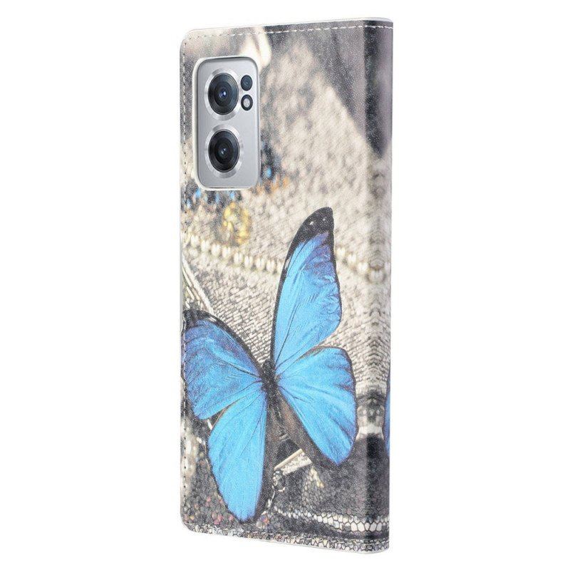 Etui Folio do OnePlus Nord CE 2 5G Motyl Na Tkaninie