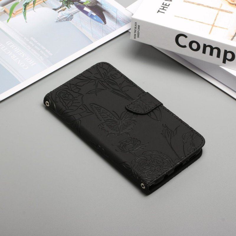 Etui Folio do OnePlus Nord CE 2 5G z Łańcuch Pasek W Motyle I Kwiaty