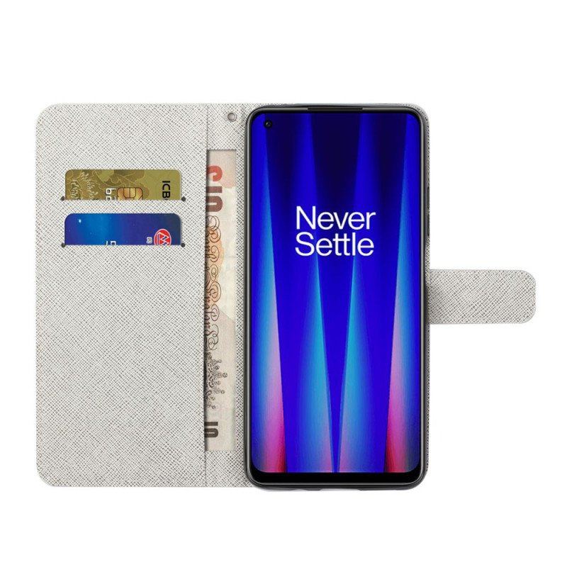 Skórzany Futerał do OnePlus Nord CE 2 5G Niebieskie I Różowe Kwiaty