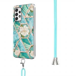 Etui do Samsung Galaxy A52 5G / A52 4G / A52s 5G Anti-fall ze Sznurkiem Marmur I Białe Kwiaty