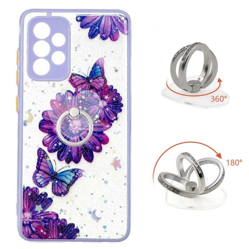 Etui do Samsung Galaxy A52 5G / A52 4G / A52s 5G Fioletowe Kwiaty I Motyle Z Pierścieniem