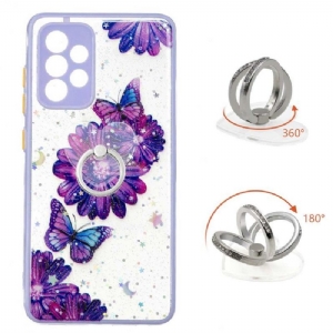 Etui do Samsung Galaxy A52 5G / A52 4G / A52s 5G Fioletowe Kwiaty I Motyle Z Pierścieniem