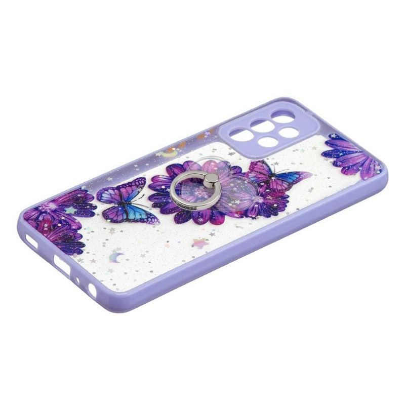 Etui do Samsung Galaxy A52 5G / A52 4G / A52s 5G Fioletowe Kwiaty I Motyle Z Pierścieniem