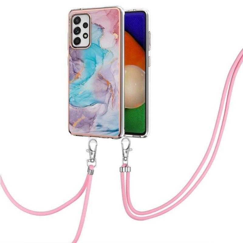 Etui do Samsung Galaxy A52 5G / A52 4G / A52s 5G ze Sznurkiem Niebieski Kolorowy Marmur