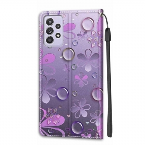 Etui Folio do Samsung Galaxy A52 5G / A52 4G / A52s 5G Fioletowe Kwiaty Ilustracja