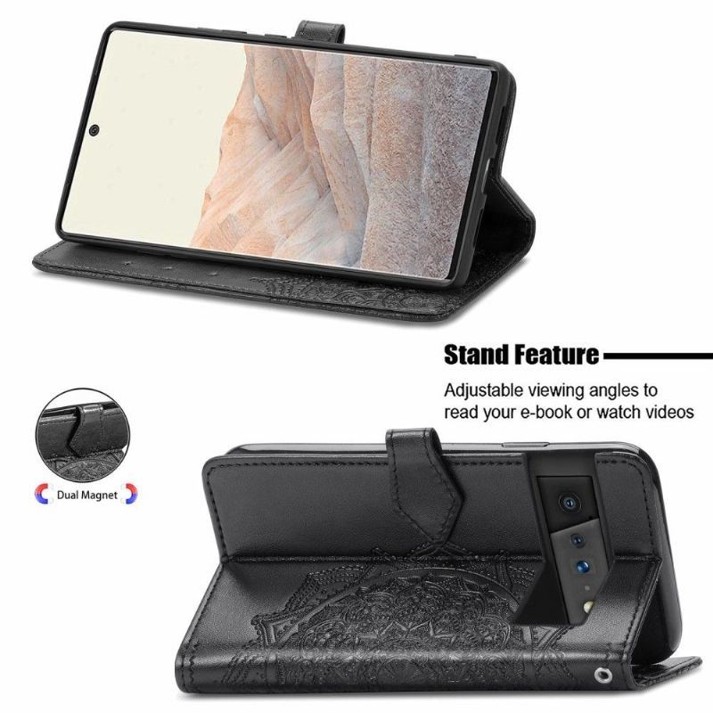 Etui Folio do Google Pixel 6 Pro Mandala Relief Faux Leather