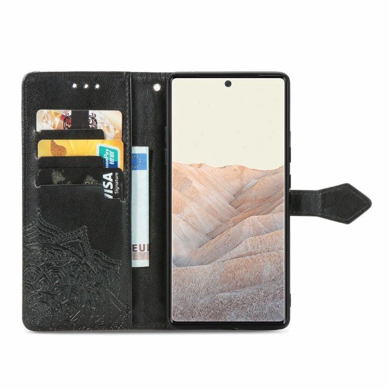 Etui Folio do Google Pixel 6 Pro Mandala Relief Faux Leather