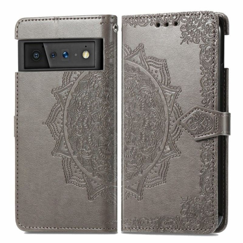 Etui Folio do Google Pixel 6 Pro Mandala Relief Faux Leather