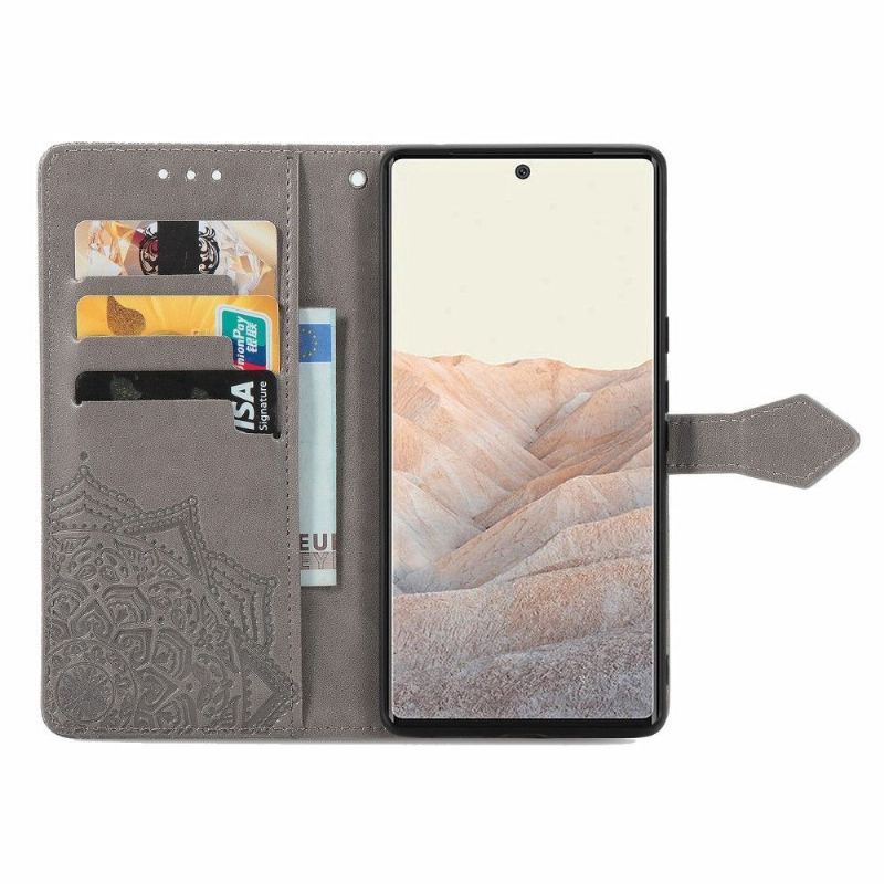 Etui Folio do Google Pixel 6 Pro Mandala Relief Faux Leather