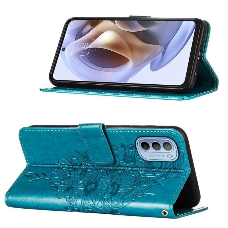 Etui Folio do Motorola Moto G31 / Moto G41 Butterfly Flower Posiadacz Karty