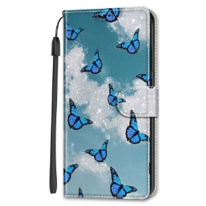 Etui Folio Samsung Galaxy S24 Ultra 5g Białe Chmury I Niebieskie Motyle Z Paskiem