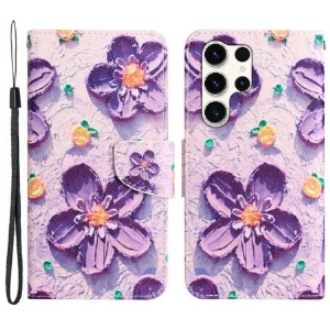 Etui Folio Samsung Galaxy S24 Ultra 5g Fioletowe Kwiaty Z Paskiem Etui Ochronne