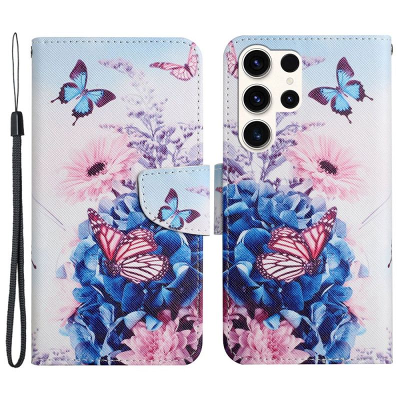 Etui Folio Samsung Galaxy S24 Ultra 5g Fioletowe Motyle Z Paskiem Etui Ochronne