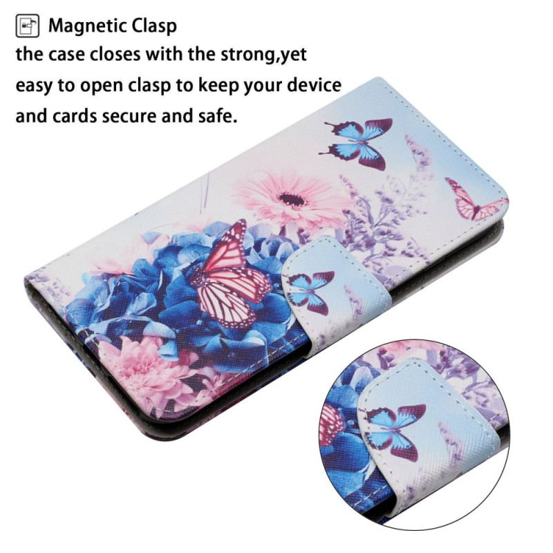 Etui Folio Samsung Galaxy S24 Ultra 5g Fioletowe Motyle Z Paskiem Etui Ochronne