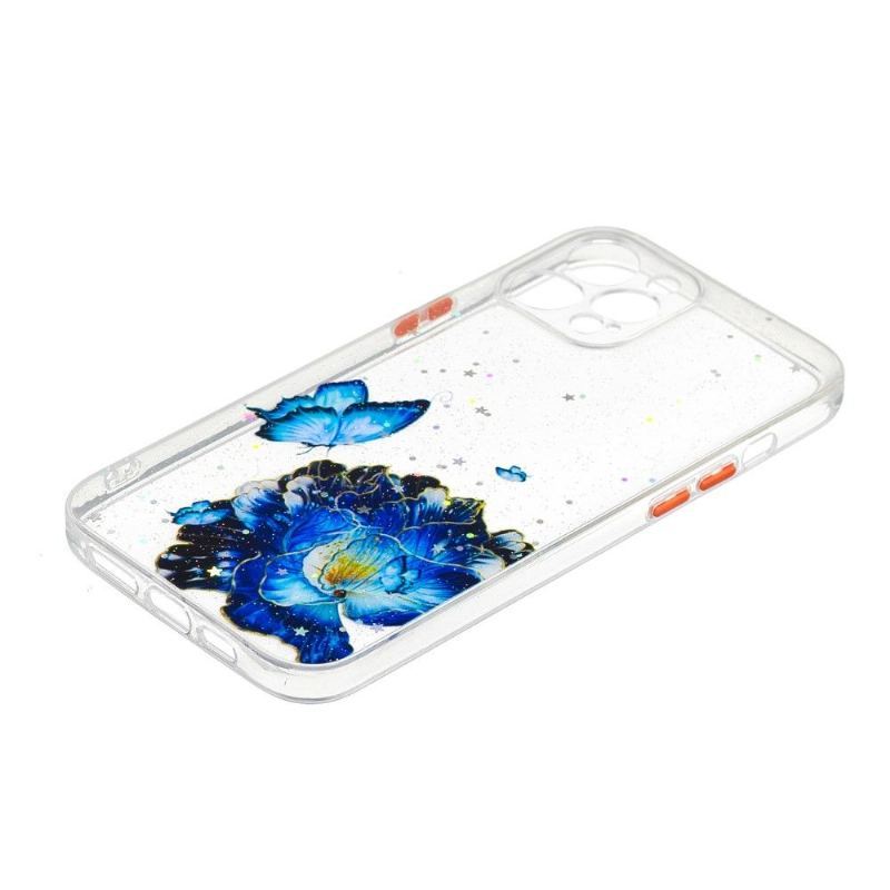 Etui do iPhone 12 Pro Max Anti-fall Niebieskie Kwiaty I Motyle