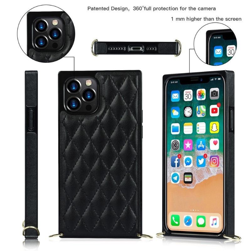 Etui do iPhone 12 Pro Max Pikowany Efekt Skóry I Sznurek