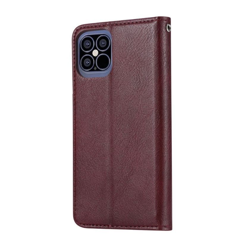 Etui Folio do iPhone 12 Pro Max Classic Faux Leather Stand Case - Wino Czerwone