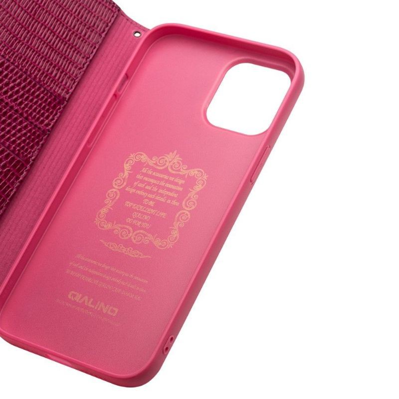 Etui Folio do iPhone 12 Pro Max Prawdziwa Skóra Croc Efekt