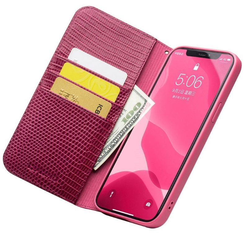 Etui Folio do iPhone 12 Pro Max Prawdziwa Skóra Croc Efekt