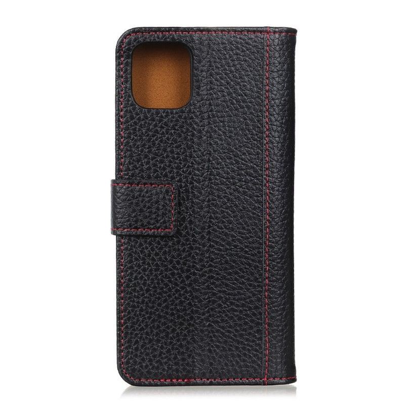 Etui Folio do iPhone 12 Pro Max Szwy Z Efektem Skóry Ziarnistej - Czarne