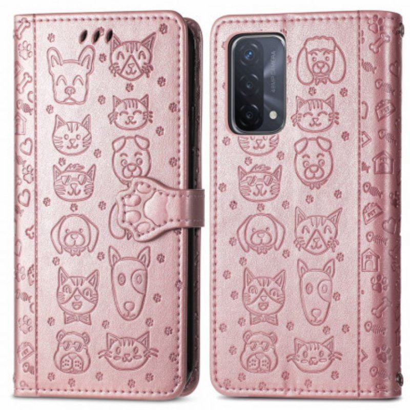 Etui Folio do Oppo A54 5G / A74 5G Animowane Zwierzęta