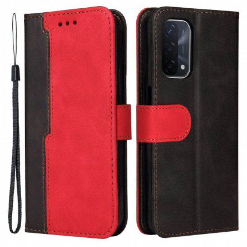 Etui Folio do Oppo A54 5G / A74 5G Kolorowa Dwukolorowa Sztuczna Skóra