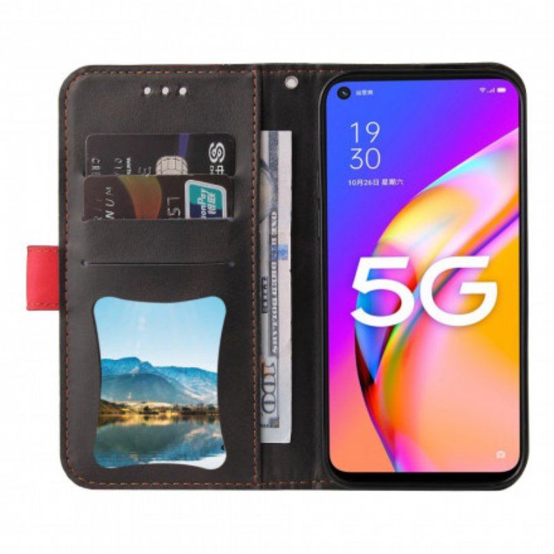 Etui Folio do Oppo A54 5G / A74 5G Kolorowa Dwukolorowa Sztuczna Skóra