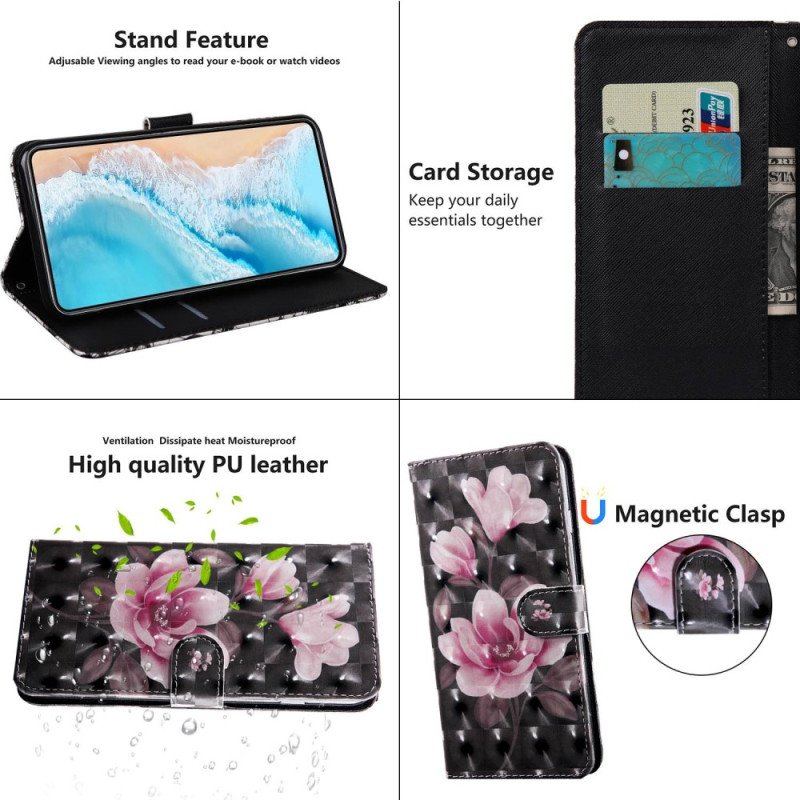 Etui Folio do Oppo A54 5G / A74 5G Kwiaty Z Smyczą