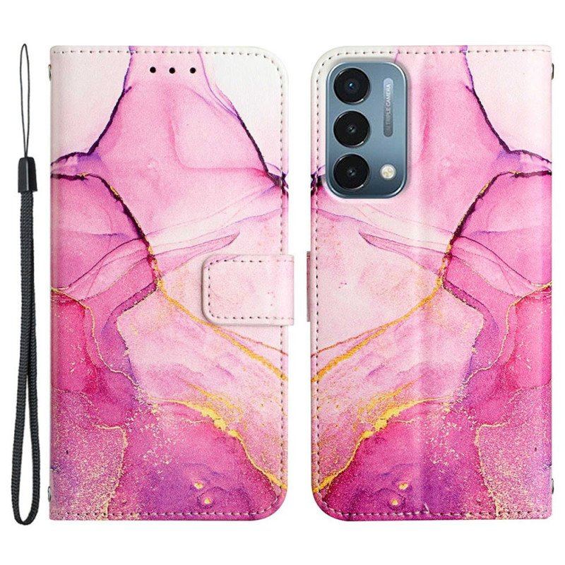 Etui Folio do Oppo A54 5G / A74 5G Marmur Ze Smyczą