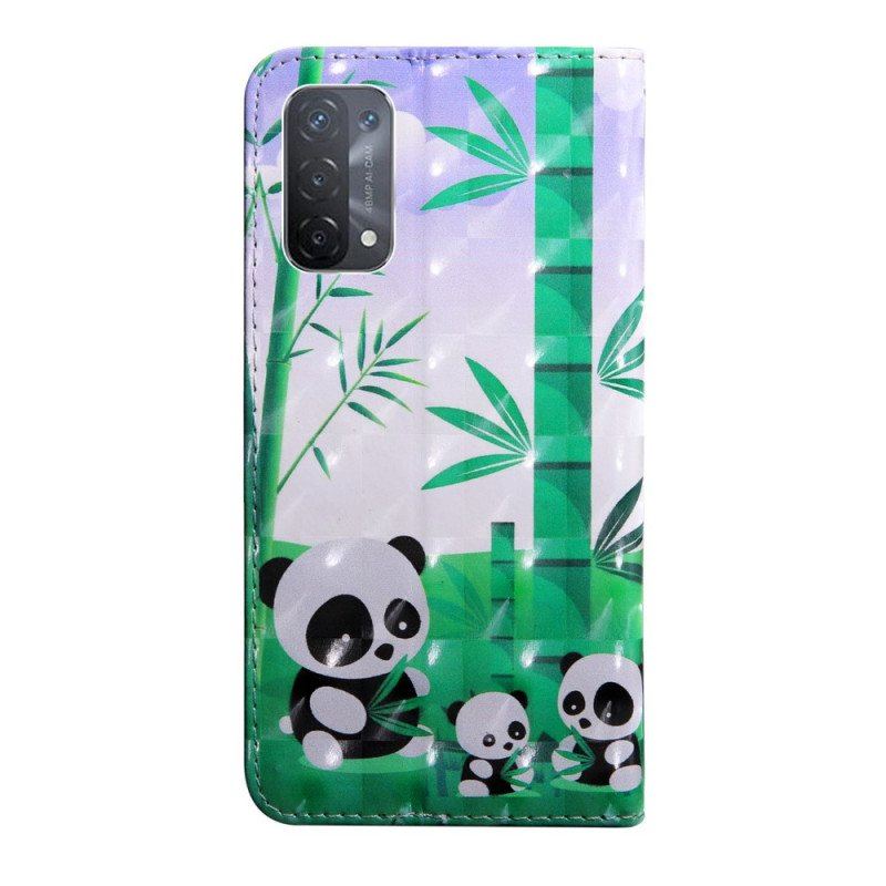 Etui Folio do Oppo A54 5G / A74 5G Panda Ze Smyczą