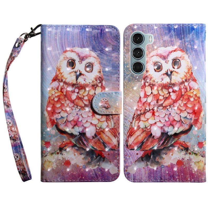 Etui Folio do Oppo A54 5G / A74 5G Sowa Z Smyczą