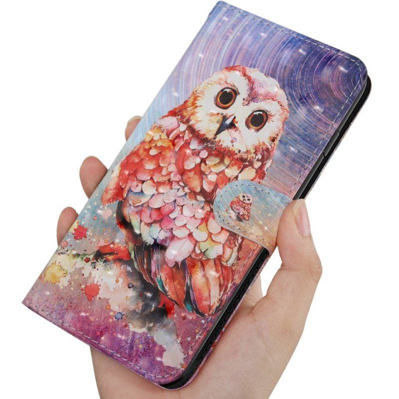 Etui Folio do Oppo A54 5G / A74 5G Sowa Z Smyczą