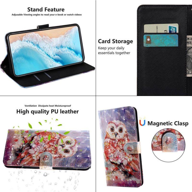 Etui Folio do Oppo A54 5G / A74 5G Sowa Z Smyczą