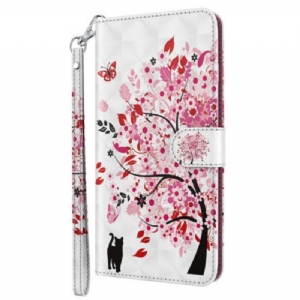 Etui Folio do Oppo A54 5G / A74 5G z Łańcuch Drzewo Kota I Stringów