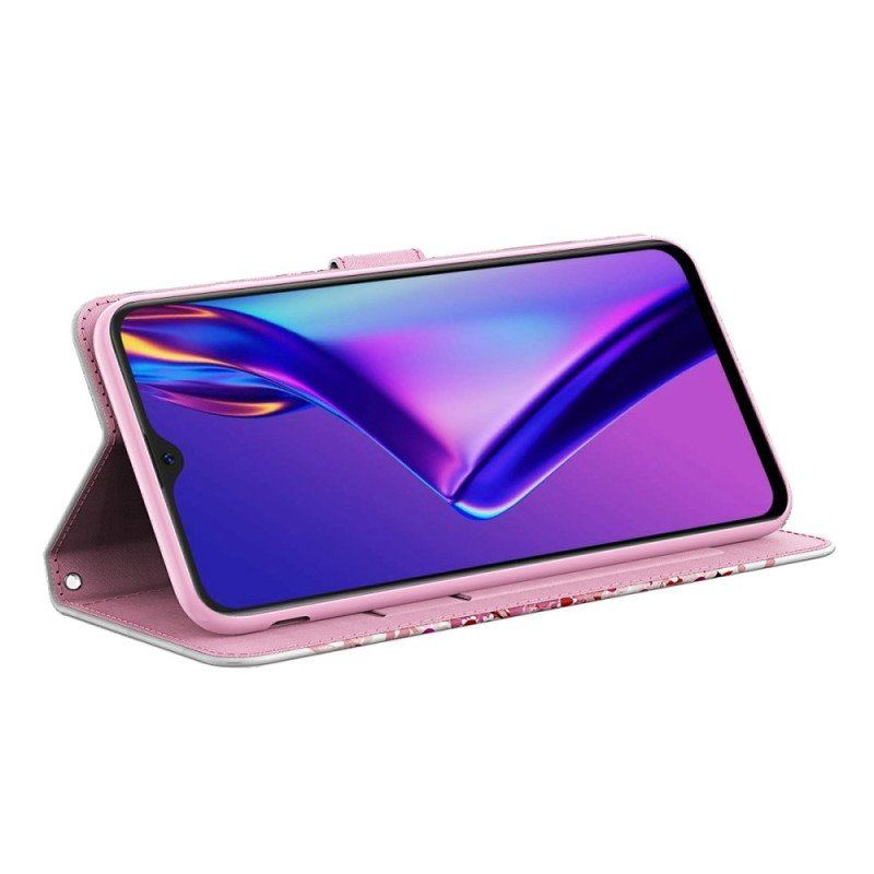 Etui Folio do Oppo A54 5G / A74 5G z Łańcuch Drzewo Kota I Stringów