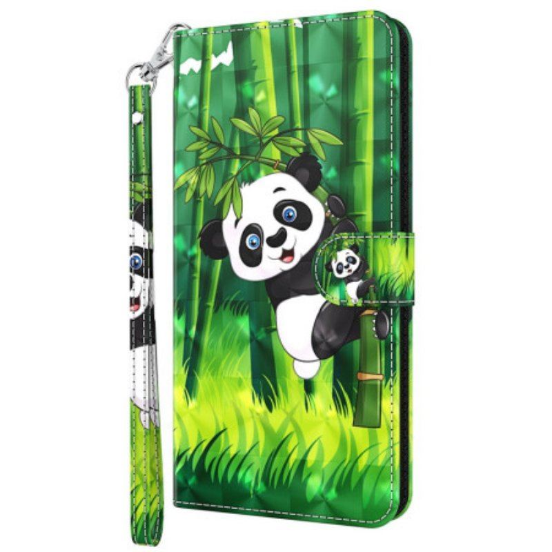 Etui Folio do Oppo A54 5G / A74 5G z Łańcuch Panda I Bambus Z Smyczą