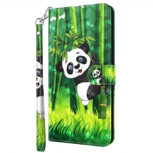 Etui Folio do Oppo A54 5G / A74 5G z Łańcuch Panda I Bambus Z Smyczą