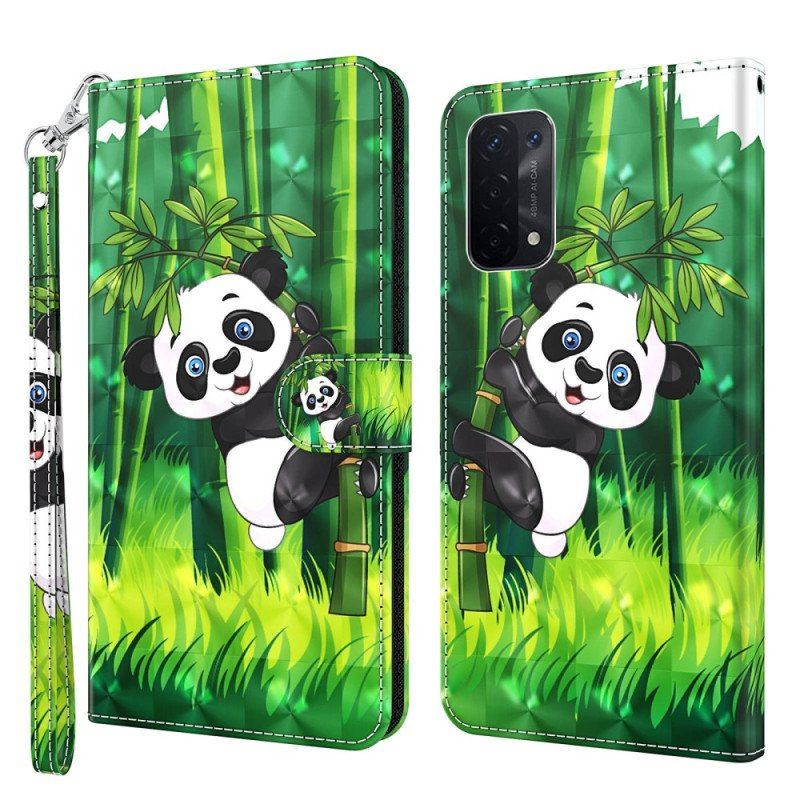 Etui Folio do Oppo A54 5G / A74 5G z Łańcuch Panda I Bambus Z Smyczą