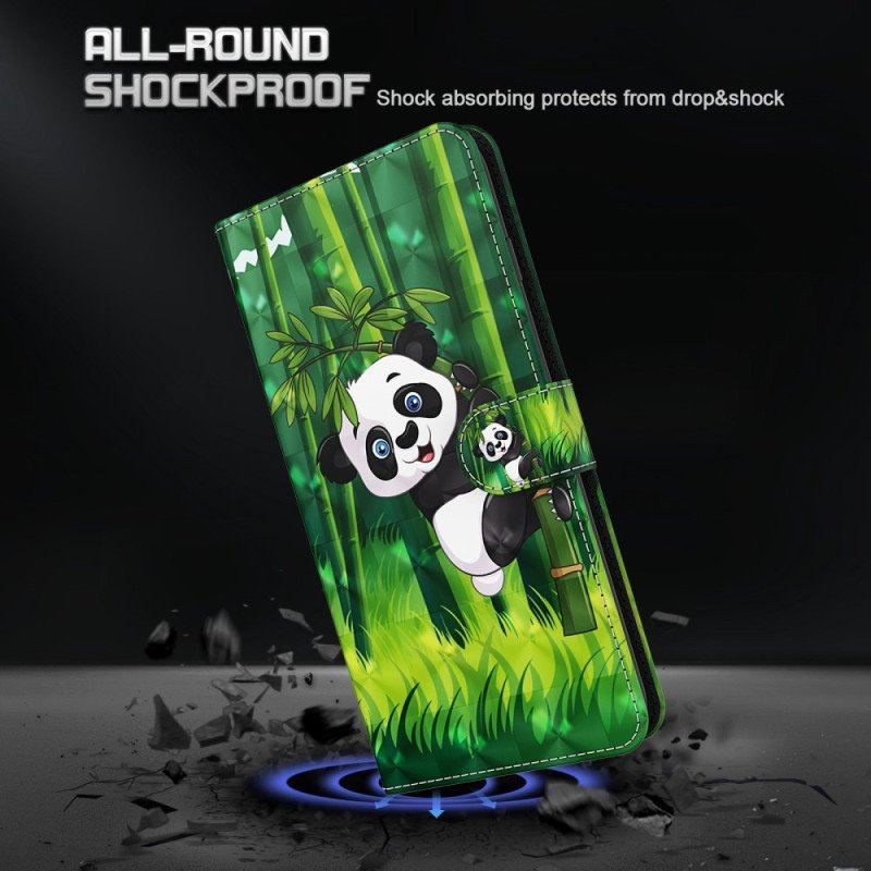 Etui Folio do Oppo A54 5G / A74 5G z Łańcuch Panda I Bambus Z Smyczą