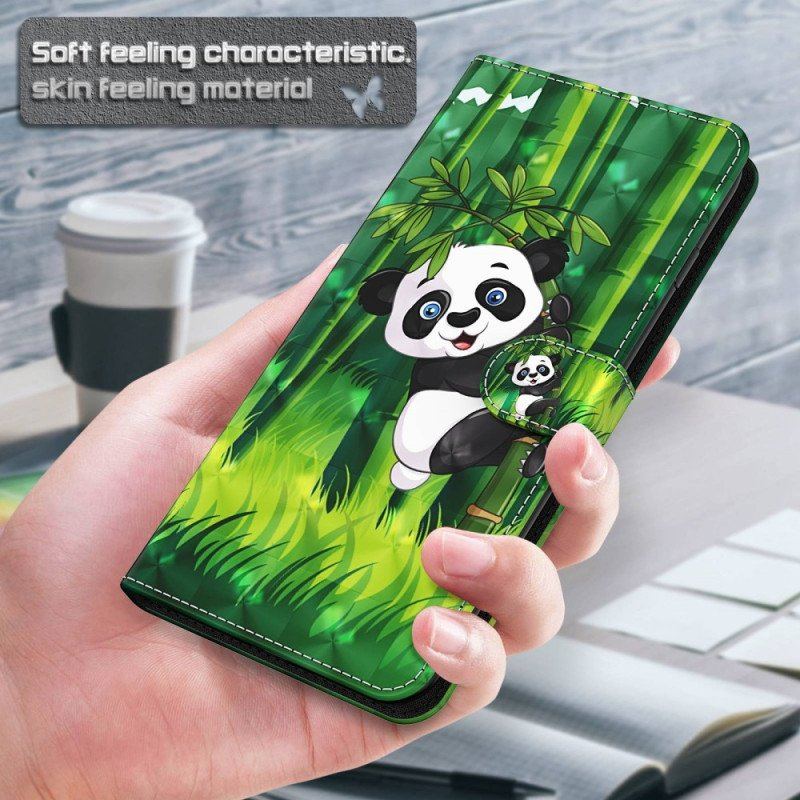 Etui Folio do Oppo A54 5G / A74 5G z Łańcuch Panda I Bambus Z Smyczą