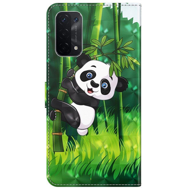 Etui Folio do Oppo A54 5G / A74 5G z Łańcuch Panda I Bambus Z Smyczą