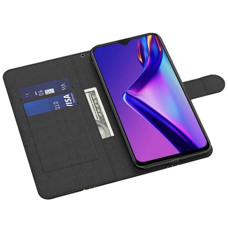 Etui Folio do Oppo A54 5G / A74 5G z Łańcuch Pasiasty Sen Kociaka