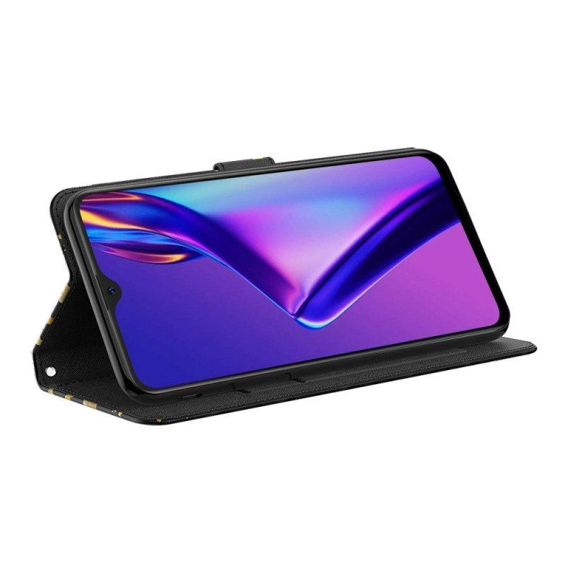 Etui Folio do Oppo A54 5G / A74 5G z Łańcuch Stringi Motyle