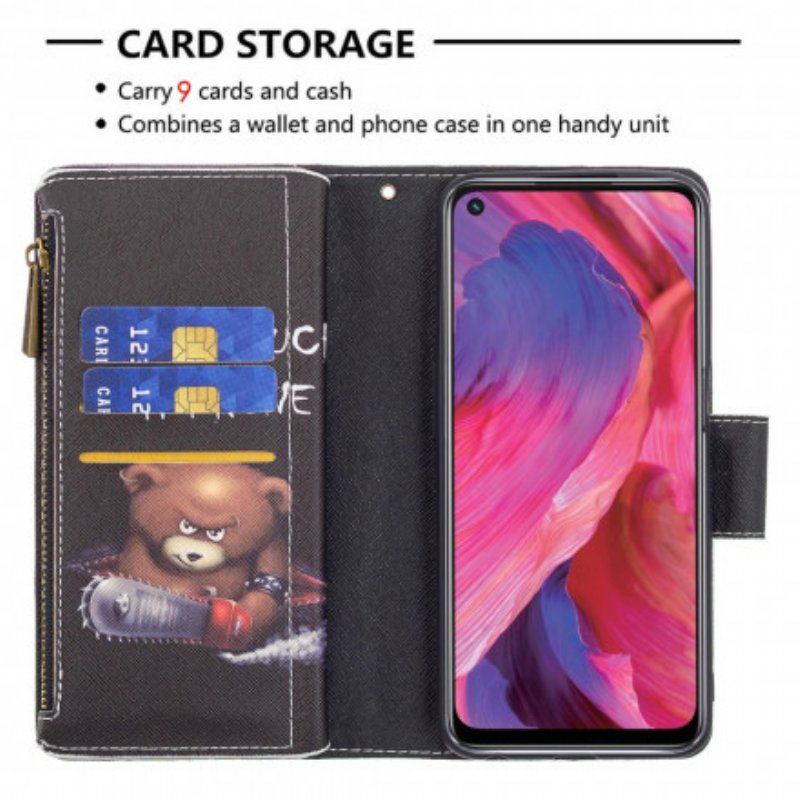 Etui Folio do Oppo A54 5G / A74 5G Zapinany Na Zamek Kieszonkowy Miś