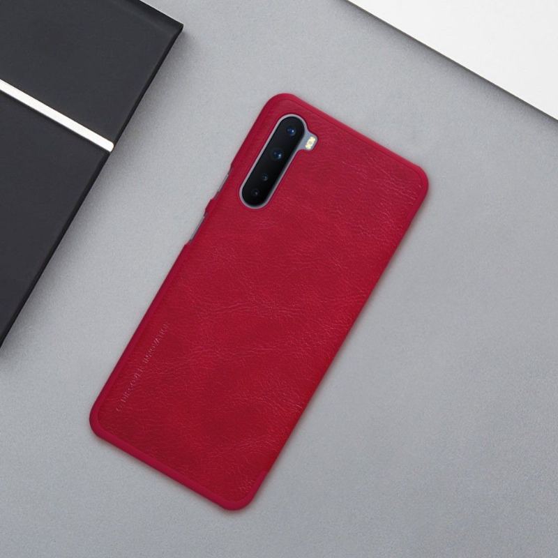 Etui Folio do OnePlus Nord Seria Qin Efekt Skóry - Czerwony