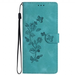 Etui Folio Samsung Galaxy S24 Plus 5g Drukowane Kwiaty I Smycz Etui Ochronne