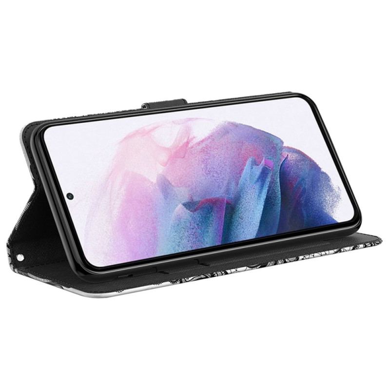 Etui Folio Samsung Galaxy S24 Plus 5g Koronkowy Kwiatek Z Paskiem Etui Ochronne