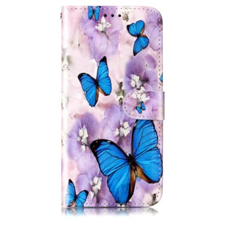 Etui Folio Samsung Galaxy S24 Plus 5g Niebieskie Motyle I Fioletowe Kwiaty Z Paskiem