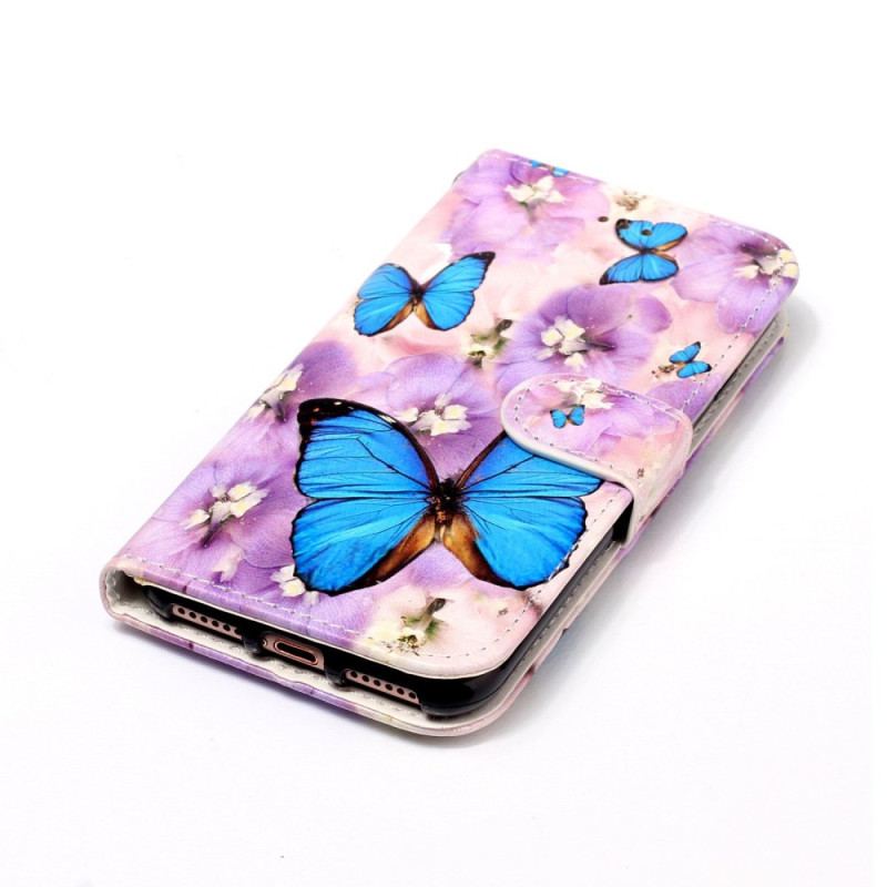 Etui Folio Samsung Galaxy S24 Plus 5g Niebieskie Motyle I Fioletowe Kwiaty Z Paskiem