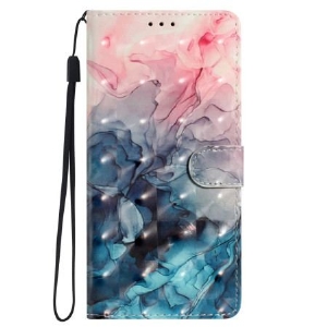 Etui Folio Samsung Galaxy S24 Plus 5g Różowy Niebieski Marmur Z Paskiem Etui Ochronne